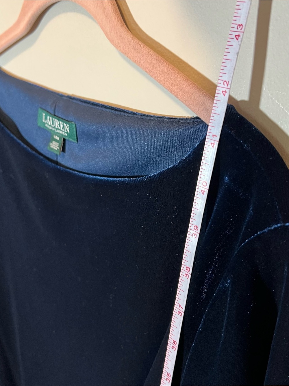 Lauren Ralph Lauren Blue Velvet Boat Neck Dress 14W Formal - Picture 9 of 11